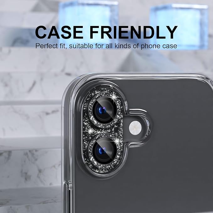 Choiche for iPhone 16 /iPhone 16 Plus Camera Lens Protector, Glitter-Black | Bling Metal Camera Cover with 9H Tempered Glass Lens Screen Protector Accessories, Strong Adsorption, Case-Friendly - Image 4