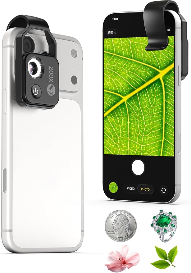 Phone Microscope 200X with LED Light & CPL Filter, Pocket Microscope Camera Attachment for iPhone & Android, No App Needed, STEM Science Gift for Kids, Coin, Jewelry, Plants, Small Objects Inspection by MIAOLAB