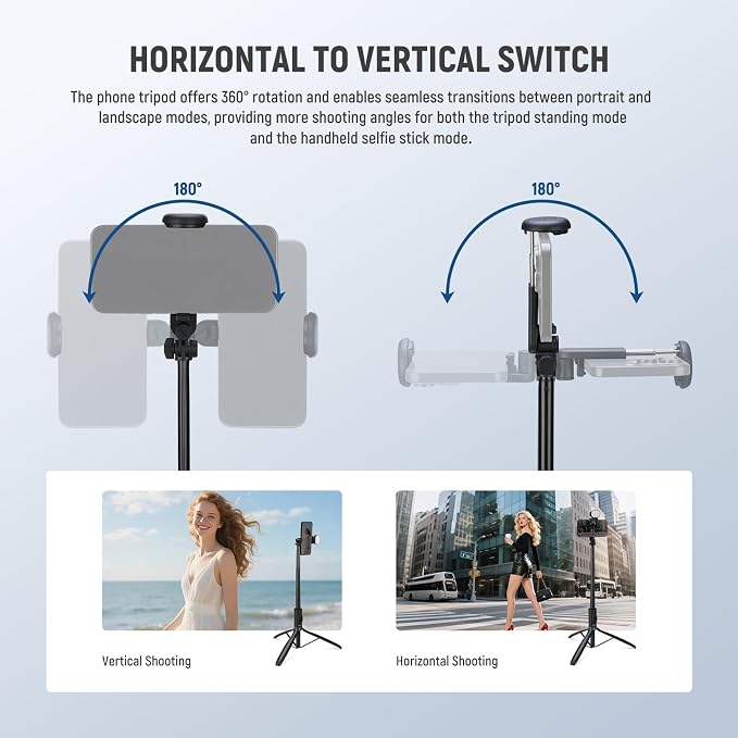 NEEWER Entry Level Version Selfie Stick Tripod with Light & Remote Compatible with iPhone Samsung Android, 67" Extendable Portable Travel Cell Phone Holder Stand for Video Recording Filming, PA987 - Image 5