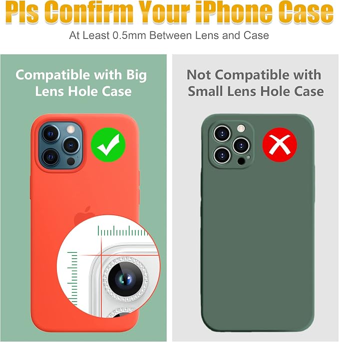 AGVEE 3+3 6 Pack for iPhone 14 Pro & Max Camera Lens Protector Cover | Individual Bling Diamond & Bling Glitter Sparkle Cute Gem Metal Ring, 9H Tempered HD Glass - Image 3