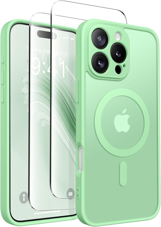 CAPRARO for iPhone 16 Pro Case, Compatible with MagSafe | Upgraded [Full Camera Protection] Protective Translucent Matte Women Girl Magnetic Phone Case Cover, Bamboo Green by CAPRARO