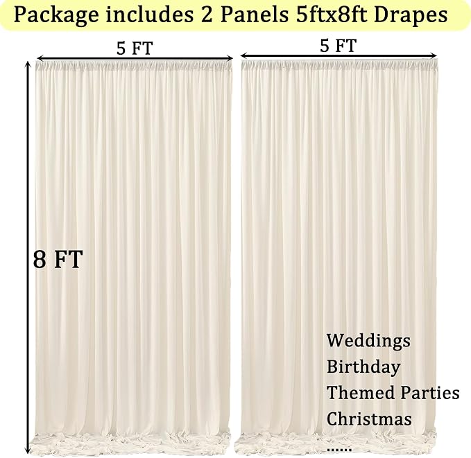 10ft x 8ft Ivory Backdrop Curtain for Parties, Polyester Photo Backdrop Drapes for Wedding Birthday Baby Shower Party Photography Background Home Decor - Image 6