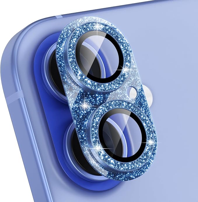Choiche for iPhone 16/16 Plus Camera Lens Protector, Glitter-Ultramarine | Bling Metal Camera Cover with 9H Tempered Glass Lens Screen Protector Accessories, Strong Adsorption, Case-Friendly by Choiche