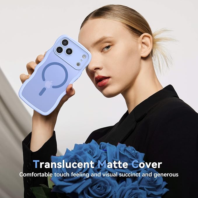 BENTOBEN Magnetic for iPhone 17 Pro Max Case, Cute Wavy [Full Camera Protection][Compatible with MagSafe] Matte Anti-Slip Bumper Women Girls Boys Protective Cover for 17 ProMax 6.9", Mist Blue - Image 7