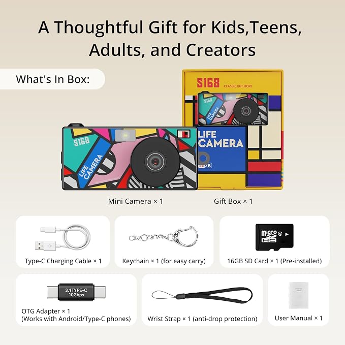 Mini Keychain Digital Camera, Y2K Retro Pocket Camera with 1.47 Inch Screen, 1440P Video, 2MP Photos, 16GB Card, Flash, Type C, Tiny Vintage Camcorder for Kids Teens Travel Vlog (Black) - Image 9