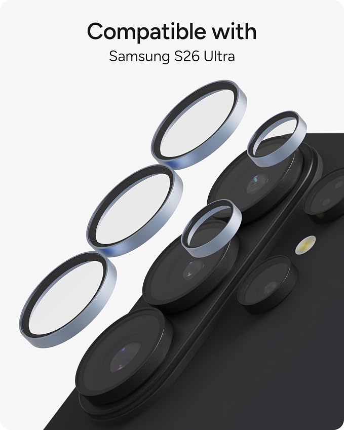ZAGG Glass Elite Samsung Galaxy S26 Ultra Camera Lens Protector - Blue, Anti-Reflective, 5X Stronger Impact & Scratch Resistant Aluminosilicate Glass - Easy Installation, Smudge-Free Surface - Image 4