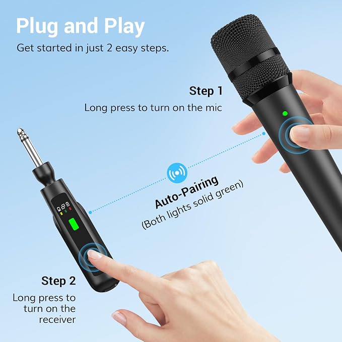 TONOR 2.4G Wireless Microphone, Rechargeable Cordless Handheld Microphone System with Receiver, Karaoke Mic for Singing, Home Party, Birthday, 50ft / 15 m Range, TW-210 - Image 9
