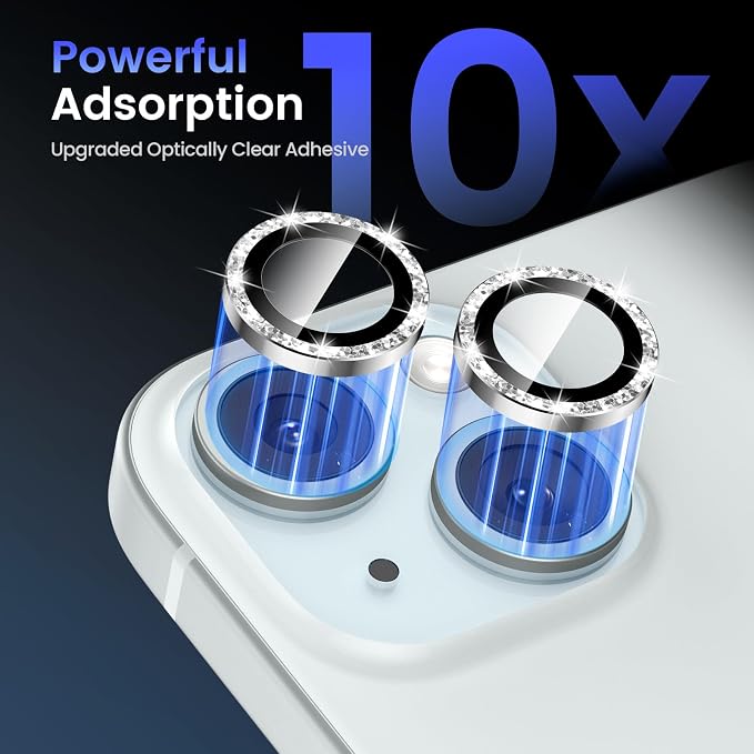 Tensea for iPhone 15/15 Plus Camera Lens Protector Bling, Camera Cover | 9H Tempered Glass Camera Screen Protector, Metal Individual Ring for iPhone15 6.1inch/ 15Plus 6.7inch, HD Clear, Easy Install - Image 6