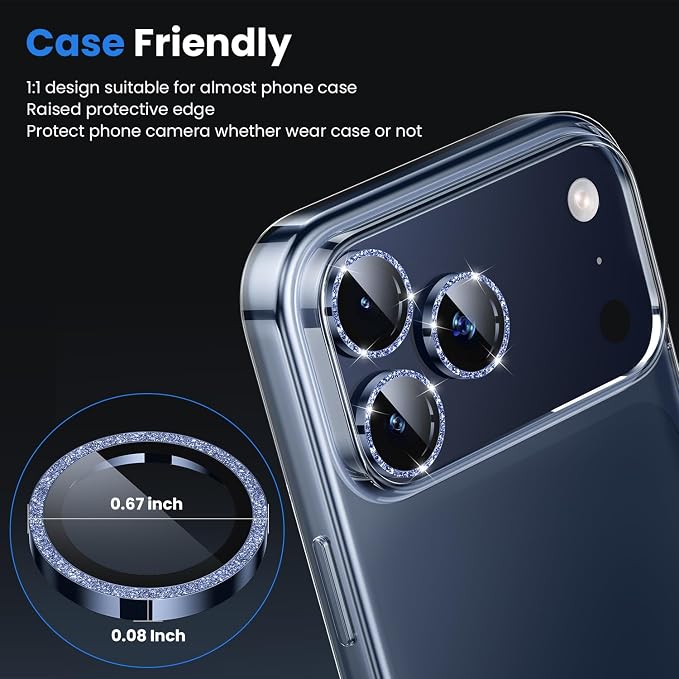 WSKEN for iPhone 17 Pro/iPhone 17 Pro Max Camera Lens Protector | Original Shooting Mode, Individual Metal Cover Film, Shatterproof HD Tempered Glass Camera Screen Protector, Glitter Blue - Image 4