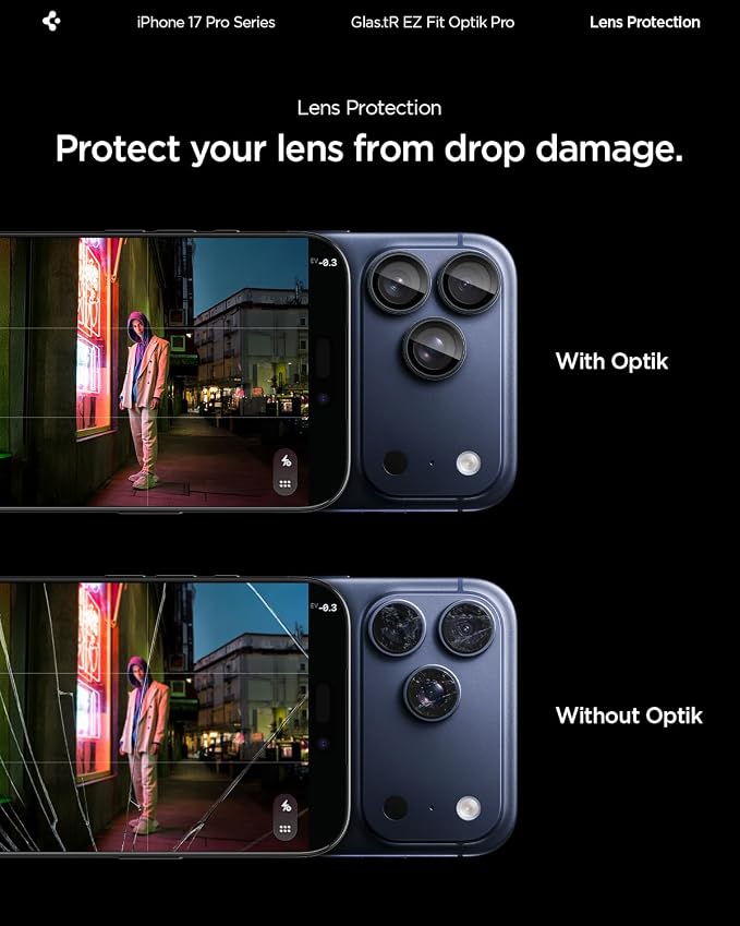 Spigen Camera Lens Protector for iPhone 17 Pro Max / 17 Pro - Blue Titanium | GlasTR EZ Fit Optik Pro, 9H+Tempered glass, Scratch resistant, Auto-align tray, Original photo quality, Case-friendly, 2Pack - Image 5