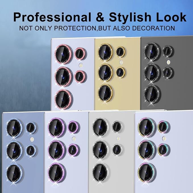 for Samsung Galaxy S25 Ultra Camera Lens Protector, Individual Metal Ring Tempered Glass Lens Cover, [Strong Adsorption] Scratch Resistant Ultra-Thin HD Clear Lens Cover,1 Set-Colorful Sparkly - Image 7