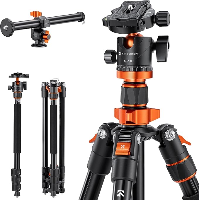 K&F CONCEPT 78 inch DSLR Camera Tripod | Magnesium Alloy, Multi-Angle Center Column, Max Load 22lbs/10kg, O234A7+BH-28L + Arm Kits by KFCONCEPT