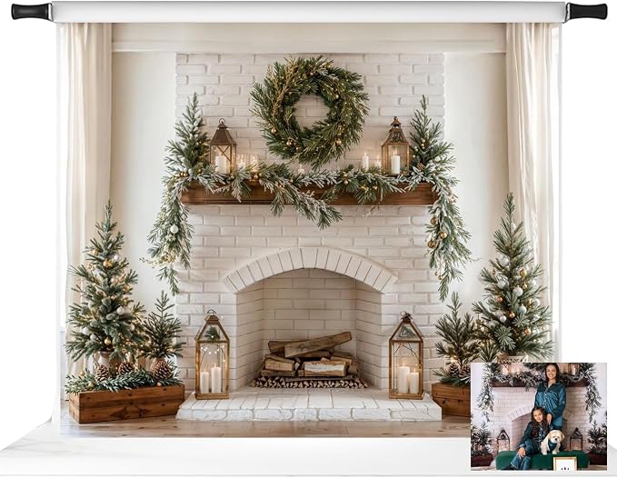 Kate Christmas Backdrops White Theme Fireplace Xmas Backdrop Family Holiday Party Decoration Props, 10x8ft by KateBackdropforPhotography