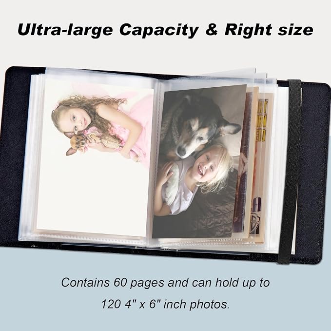 Small Photo Album 4x6, 60 Pockets Holds 120 Photos, Slip-in Pocket Photo Album with Black Elastic Band for Family Wedding Baby Travel Pictures, Pink Sea Turtle - Image 4
