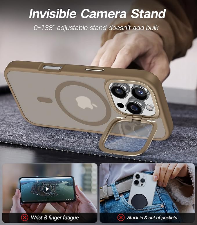 VOFATA [Upgraded] for iPhone 16 Pro Case with Camera Cover Stand [Fit for MagSafe][9H Camera Lens Protector] Mil-Grade Protection Translucent Matte Magnetic iPhone 16 Pro Phone Case, Rose Gold - Image 3