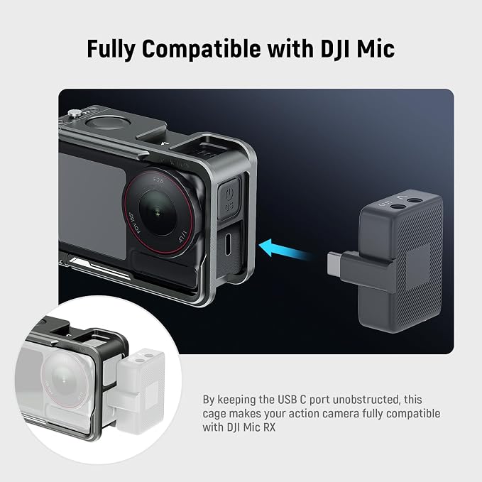 NEEWER AC014 Action 5 Pro Cage Video Rig with Cold Shoe, 1/4" Thread, Shutter Button, Cleaning Cloth Compatible with DJI Osmo Action 5 Pro / 4/3 DJI Mic Magnetic Adapter Mount, Dark Gray - Image 4