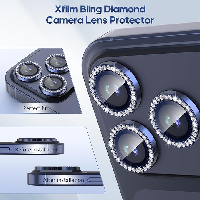 iPhone 17 Pro/17 Pro Max Camera Lens Protector Bling Diamond, Blue | Individual Metal, 9H Hardness, Scratch Resistant, Shockproof, Drop Protection, Case Friendly, Stylish Accessories - Image 5