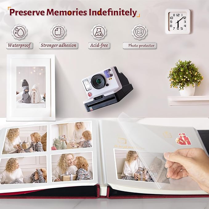 Artfeel Photo Album Self Adhesive Scrapbook,60 Pages Large Photo Book for 4x6,5x7,8x10 Pictures,DIY Album for Baby Wedding Family Travel Birthday,with Metallic Pen and Scraper - Image 2