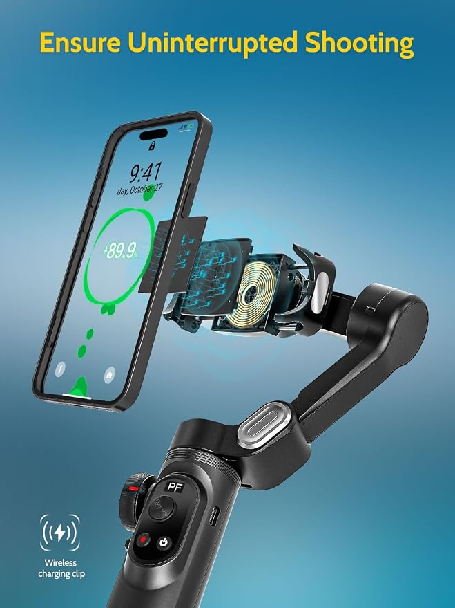 AOCHUAN Gimbal Stabilizer for iPhone Gimbal with Wireless Charging Smartphone for iPhone 15 Pro Max/Android Foldable 3-Axis Handheld Phone Stabilizer for Video Recording Face Tracking-Smart X Pro - Image 4