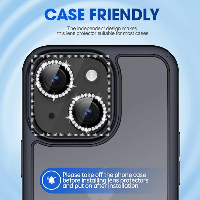 for iPhone 15/15 Plus Camera Lens Protector Bling Diamond, Black | Individual Metal, 9H Hardness, Scratch Resistant, Shockproof, Drop Protection, Case Friendly, Stylish Accessories - Image 5