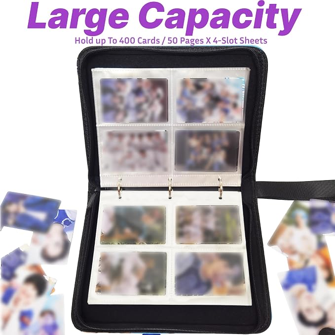 Cute Trading Photocard Binder, STAY Photo Album Cartoon Card Holder Book Storage 400 Cards with Sleeves for Lomo Cards Gift - Boys & Girls, idol Photo Protect (Purple, 4 Pockets) - Image 2