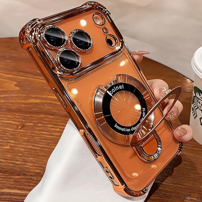 for iPhone 17 Pro Clear Case with Magnetic Ring Stand, [Compatible with MagSafe] Shockproof Kickstand Plating Soft Case with Camera Lens Protector Girls Woman Cover for 17 Pro 6.3", Silver - Image 6