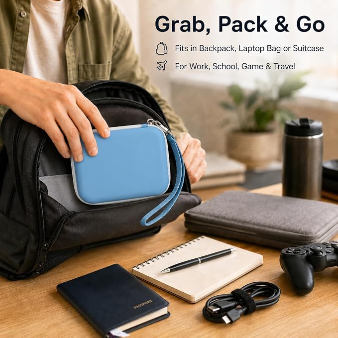 ALKOO Case for LaCie Rugged Mini 1TB/2TB/4TB/5TB External Hard Drive | Portable HDD Holder, Cable Pocket, SD Card Storage, for Photographers, Creators, Students, Office, Travel, Case Only, Bule - Image 8