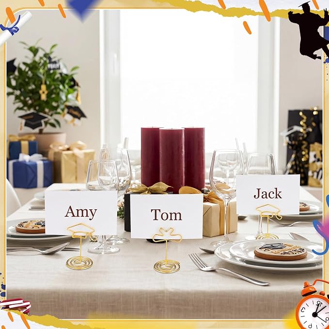 36 Pcs 2026 Graduation Gold Photo Holders for Table Centerpieces Metal Photo Holder Gold Picture Display Stands Menu Memo Clips for Graduation Party Table Decoration Supplies(Certificate, Cap) - Image 5