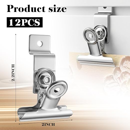 Duraaamo 12 Pack Chrome Slatwall Clips 2 Inch Wall Mounted Slatwall Display Hooks Hangers Slatwalls Storage Clips Accessories for Clothing Photo Frame Painting Arts Center Commercial Display (Silver) - Image 2