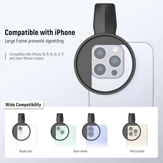 NEEWER 67mm Clip On Black Diffusion 1/4 Filter for Mist Cinematic Effect, Photography Accessories Kit Compatible with iPhone 17 16 15 Pro Max Plus 16e 14 13 mini, FL-B24 - Image 2