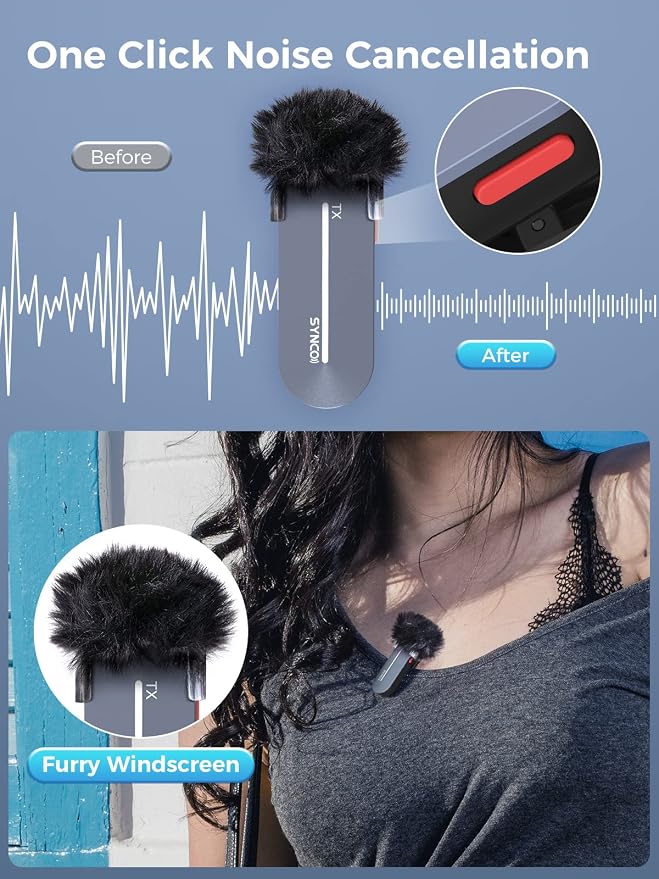 SYNCO Wireless Lavalier Microphone, 2 Mics for iPhone 15/16/17 Pro Max, USB-C Lapel Mic with Noise Cancellation, Charging Case, 150m Range, Real-Time Monitoring for TikTok, YouTube, Vlog & Streaming - Image 2