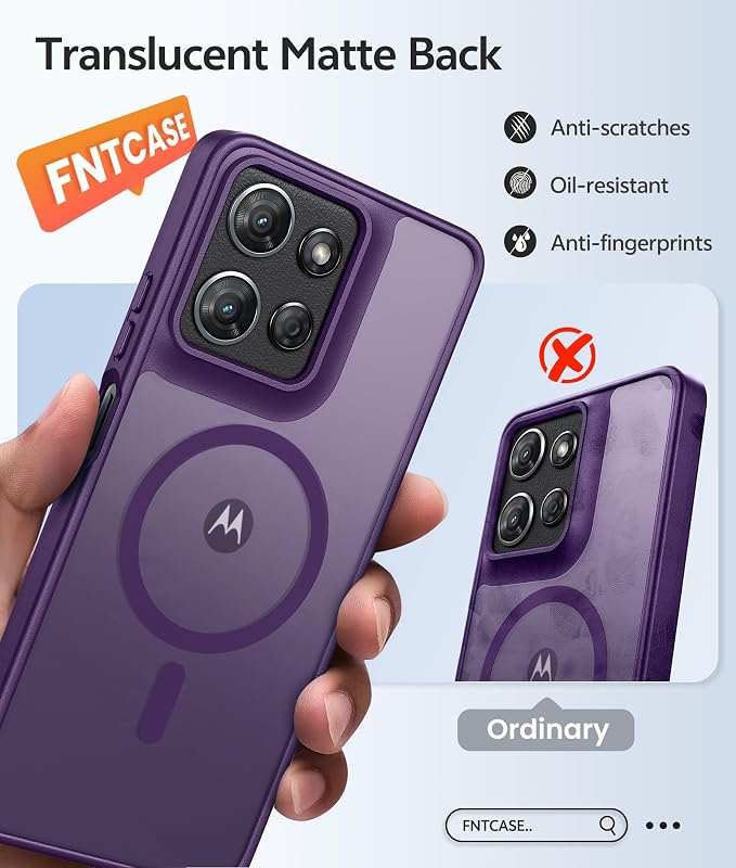 FNTCASE for Moto G Play 2026 / G 2026 / G 2025 Phone Case, Screen Protector | Translucent Matte Magnetic Back, 14FT Military Grade Drop Protection, Shockproof Protective Phone Cover, Purple - Image 6