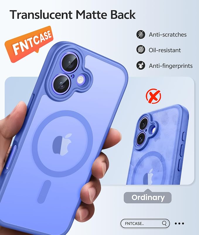 FNTCASE for iPhone 16 Plus Case, Fit for Magsafe, Screen Protector | Full Camera Protection, Translucent Matte, 14FT Military Grade Drop Proof, Shockproof Protective Phone Cover,Ultramarine - Image 6