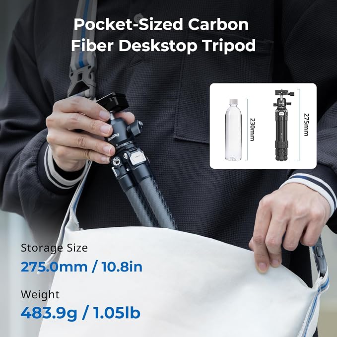 SmallRig Carbon Fiber Mini Desktop Tripod with 360° Ball Head | Compact 15.5" tripod, Built-in QR Plate for Arca, Ball Head Capacity 3kg / 6.6lb for Cameras, DSLRs, Lenses - Image 2