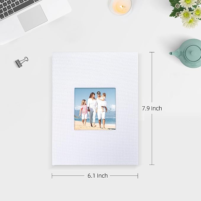 Mublalbum 2 Pack Small Photo Album 5x7, 52 Pockets, Linen Cover,White | Linen Cover with Display Window, 52 Vertical Pockets, Portable Mini Picture Book for Artwork Postcards, Picture Storage - Image 2