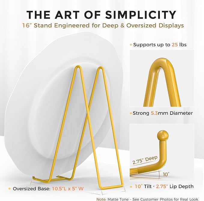 TR-LIFE 16 Inch Gold Metal Plate Stand (2 Pack) - Heavy Duty Display Stand for Extra-Large Plates, Frames, Platters and Art - Image 2