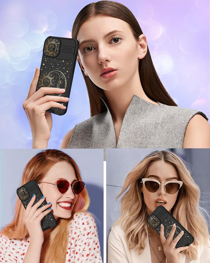 for iPhone 17 Case - Women Cute Phone Cover Girly Pretty Fancy Unique Aesthetic Design Slide Camera Cover Protective Case for Apple for iPhone 17, Sun and Moon - Image 6