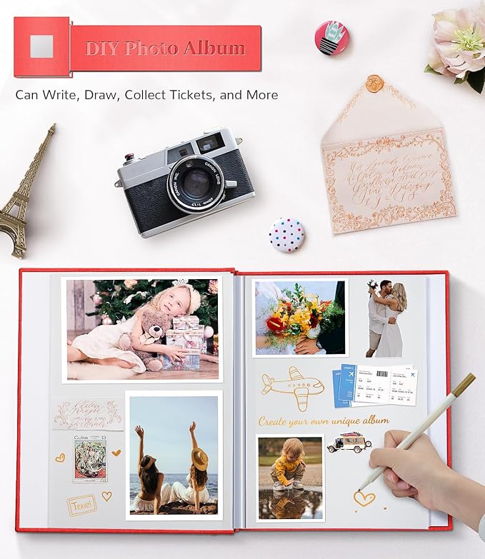 Artfeel Photo Album Self Adhesive Scrapbook Album for 3x5 4x6 5x7 8x10 Pictures,120 Pages Linen Cover with Display Window DIY Photo Book,Ideal Gifts for Family Travel Wedding Baby - Image 4
