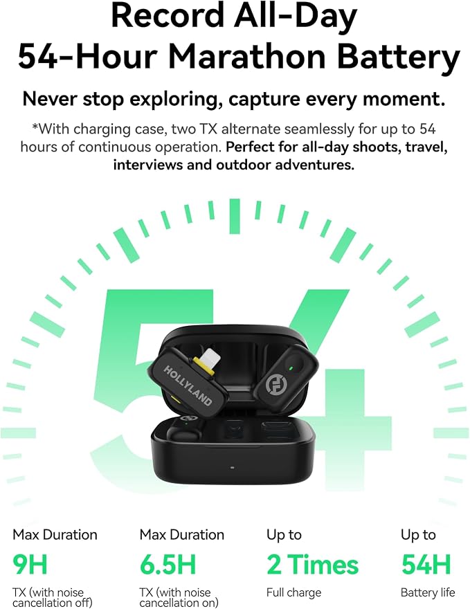 Hollyland Lark A1 Wireless Microphone for iPhone 17/16/15 & Android, 48kHz/24-bit, 3-Level Intelligent Noise Cancel, Mini Mic for YouTube, Podcast, Vlogging (Black, 2TX + USB-C RX + Charging Case) - Image 7