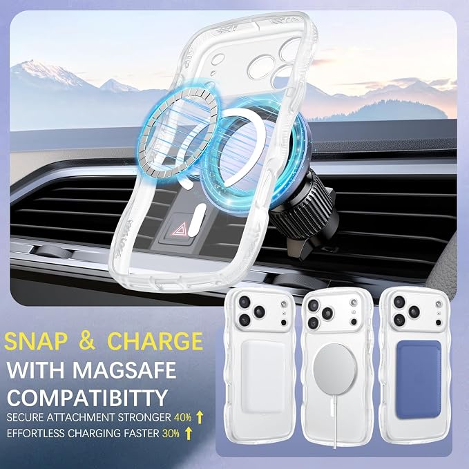 BENTOBEN Magnetic for iPhone 17 Pro Max Case, Cute Wavy [Full Camera Protection][Compatible with MagSafe] Matte Anti-Slip Bumper Women Girls Boys Protective Cover for 17 ProMax 6.9", Clear White - Image 5