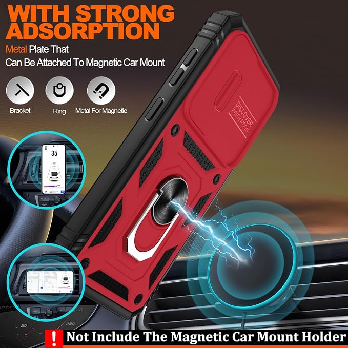 Gritup for Samsung Galaxy S24+ Plus Case: S24 Plus Case with 2*Screen Protector | Magnetic Stand & Slide Camera Cover | Shock Proof Military-Grade Funda para S 24 Plus Cover -Red+Black - Image 6