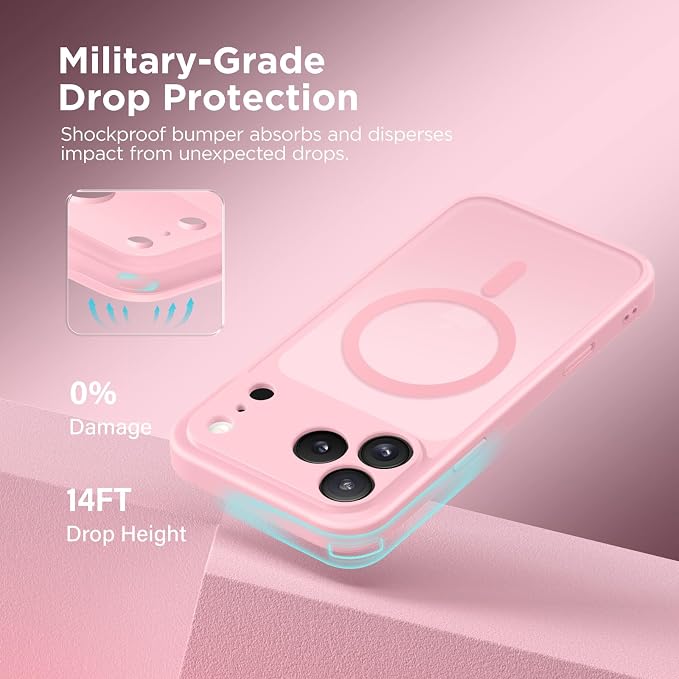 CAPRARO for iPhone 17 Pro Max Case, Compatible with MagSafe | Upgraded [Full Camera Protection] Protective Translucent Matte Women Girl Magnetic Phone Case Cover, Peach Pink - Image 6