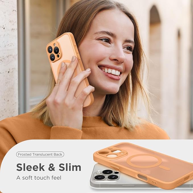 CAPRARO for iPhone 16 Pro Max Case, Compatible with MagSafe | Upgraded [Full Camera Protection] Protective Translucent Matte Women Girl Magnetic Phone Case Cover, Light Orange - Image 7