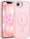 FNTCASE for iPhone 17e/ iPhone 16e Case, Fit for Magsafe, Screen Protector | Translucent Matte Magnetic Back, 14FT Military Grade Drop Protection, Shockproof Protective Phone Cover, Light Pink by FNTCASE