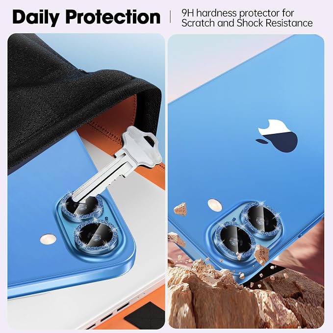 for iPhone 16/16 Plus Camera Lens Protector Bling Glitter, Blue | Individual Metal, 9H Hardness, Scratch Resistant, Shockproof, Drop Protection, Case Friendly, Stylish Accessories - Image 3