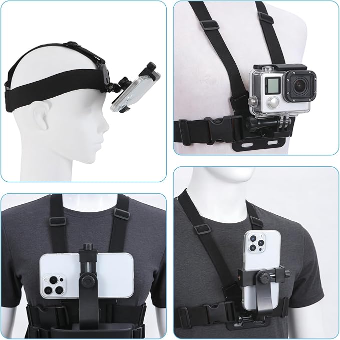 KINGKI Mobile Phone Chest Strap Harness Mount Head Strap Holder Kit for POV/VLOG,Cell Phone Clip Compatible with iPhone,Samsung,GoPro Hero 12, 11,10, 9, 8, AKASO,DJI Osmo,and Action Cameras… - Image 2