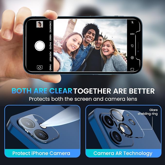 Fotbor for [3+3 Pack] iPhone 12 Screen Protector with Camera Lens Protector, 9H Shatterproof Tempered Glass Film with Easy Installation Frame, HD Clear Sensitive Full Coverage 6.1 Inch - Image 3