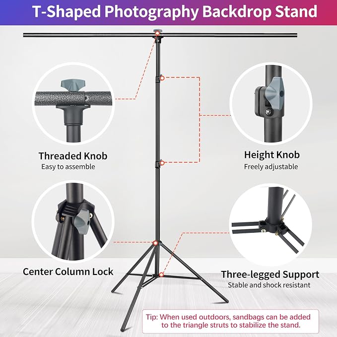 Green Screen Backdrop Stand Kit, 5x6.5FT Portable Greenscreen | Adjustable, carrying bag & 5 clamps, chromakey backdrop with T shape stand, for streaming, photography, gaming, zoom, video - Image 3