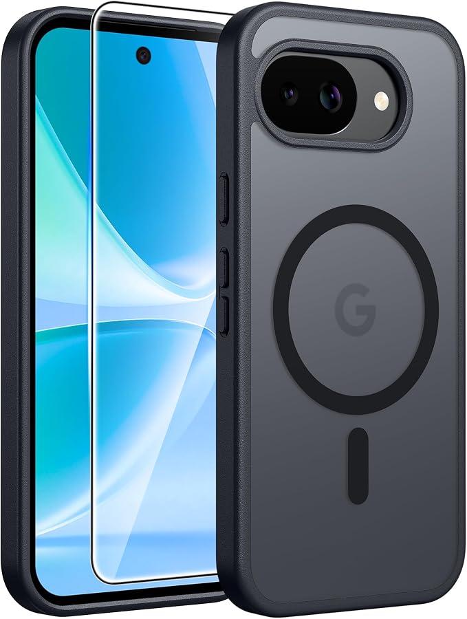 FNTCASE for Google Pixel 10a Case, Fit for Magsafe, with Screen Protector | Translucent Matte Magnetic Back, 14FT Military Grade Drop Protection, Slim Shockproof Protective Phone Cover, Black by FNTCASE