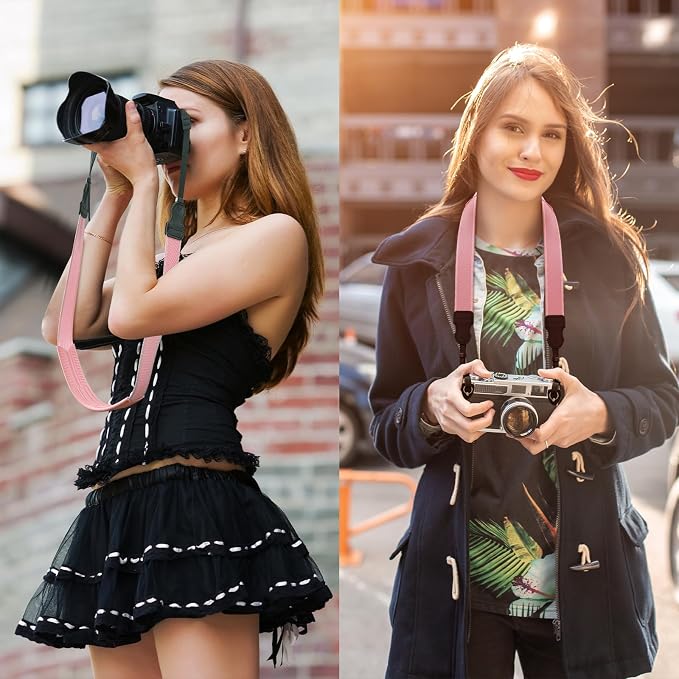 FIEIL Neck Strap Silicone Camera Straps - Padded Camera Strap, 1.5" Wide Adjustable Nylon Shoulder Strap - Compatible with Canon, Nikon, Sony, and More DSLR and Mirrorless Cameras (Peach Pink) - Image 2